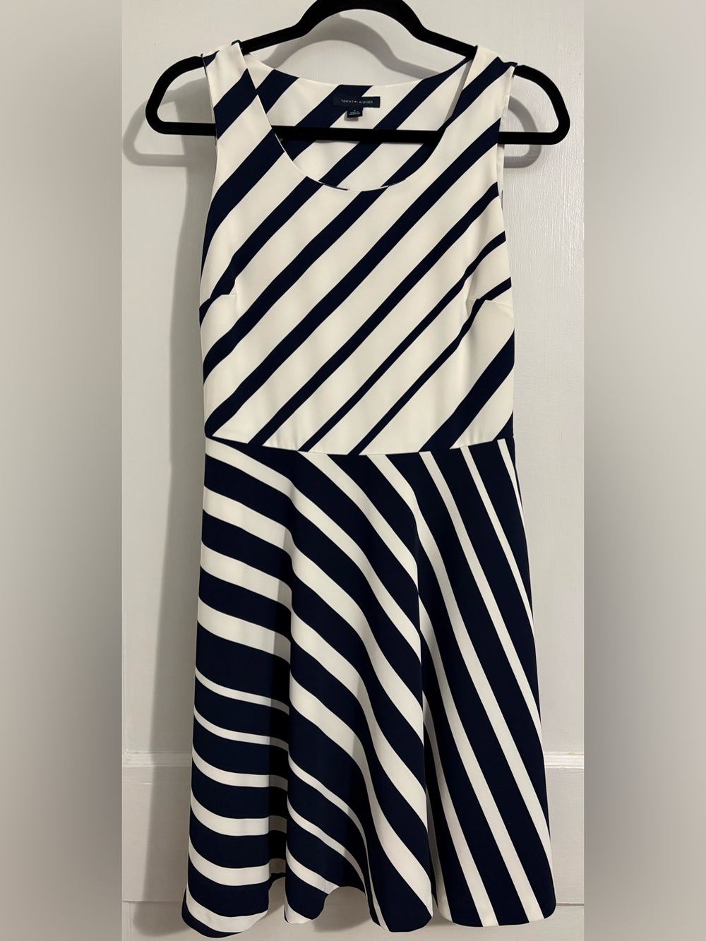 Tommy Hilfiger Navy & White Striped Sleeveless Midi Dress
